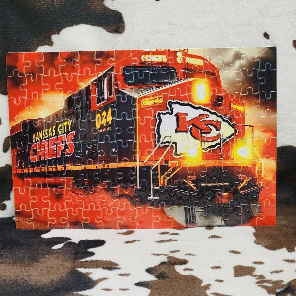Kansas City Chiefs Football Train Handmade Custom 120 Jigsaw Piece Puzzle